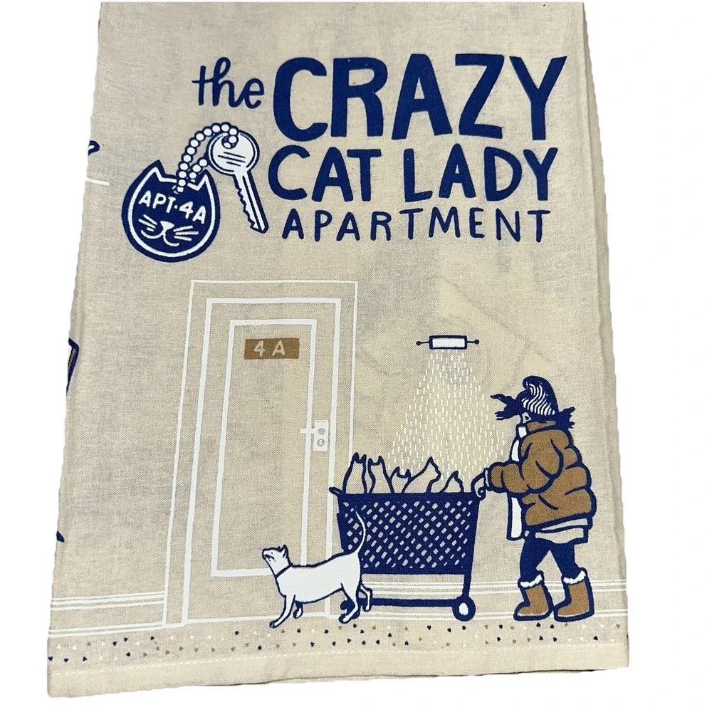 NWOT‎ Primitives By Kathy Crazy Cat Lady Apartment Whimsical Cotton Dish Towel